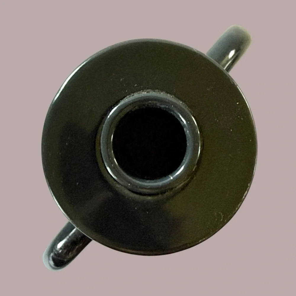 Crate & Barrel Sibely Navy & Beige Ceramic Candlestick Holder 9 5/8”